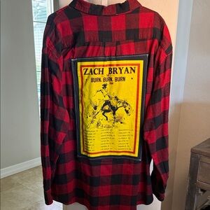 ZACH BRYAN UPCYCLED FLANNEL RED AND BLACK PLAID